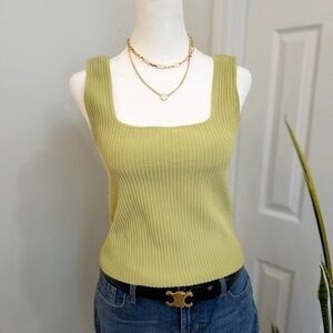 Madewell Pistachio Ribbed Square Neck Tank Top Size M